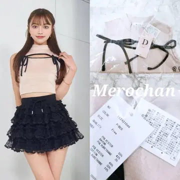 다리치 오픈 리본 슬리브리스 컷 탑