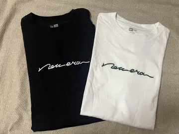 NEWERA 뉴에라 반팔 티셔츠 오버 사이즈 손글씨 블랙, 화이트