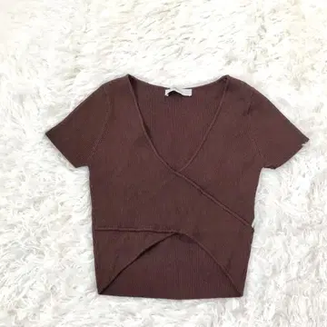 ZARA 자라 반팔 리브 니트 숏 기장 카슈쿨 스타일 브라운 탑 M