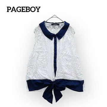 PAGEBOY 슬리브리스 블라우스 [F] 리본 레이스 꽃무늬 바이컬러