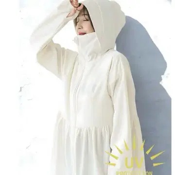 coca UV 차단 개더 후드티 아이보리 M
