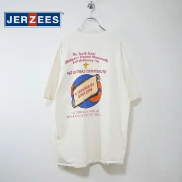 JERZEES 90s USA제 오류 프린트 티셔츠 크림 XL
