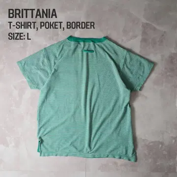BRITTANIA 90s 카노코 보더 포켓 티 그린 L