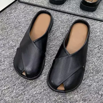 블랙 크로스 스트랩 뮬 샌들