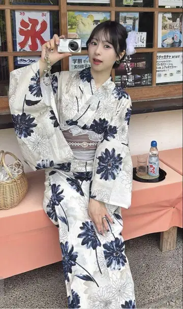 그레일 거베라 유카타와 오비 세트 새상품 GRL 병자 오비 꽃무늬