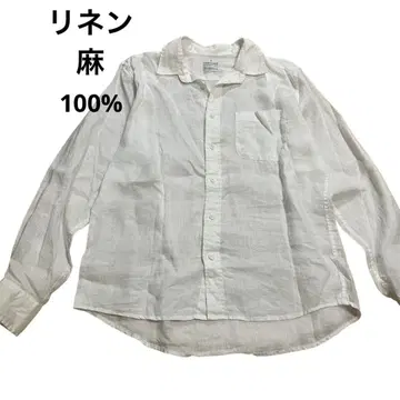 린넨 100% 화이트 화이트 무지 긴팔 셔츠 M 사이즈