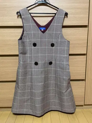 체크 무늬 슬리브리스 원피스 오버롤 스커트 BLUE LABEL