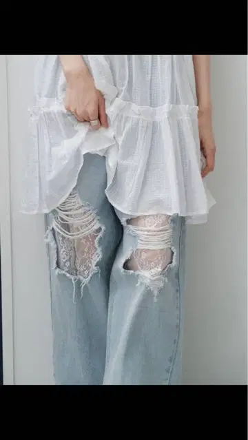 kastane 레이스 데님 팬츠 블루 사이즈 1