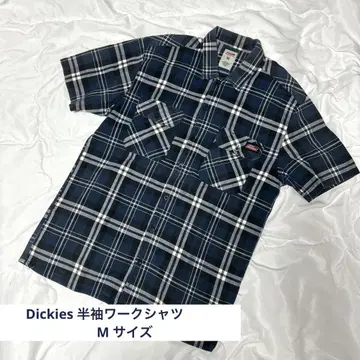 디키즈 반팔 워크 셔츠 M 네이비 화이트 체크