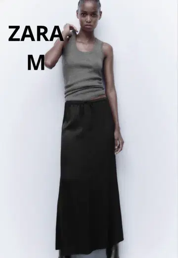 자라 새틴 미디 스커트 블랙 M