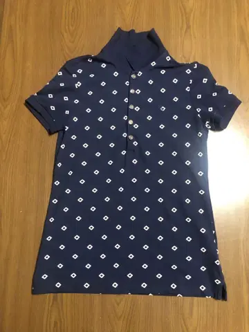 LAUREN 네이비 다이아몬드 패턴 폴로 셔츠 XS