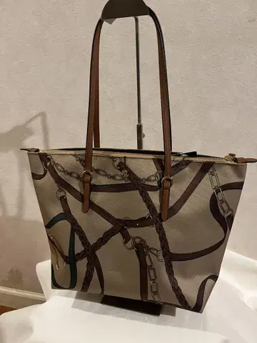 LAUREN RALPH LAUREN 체인 패턴 토트백 브라운