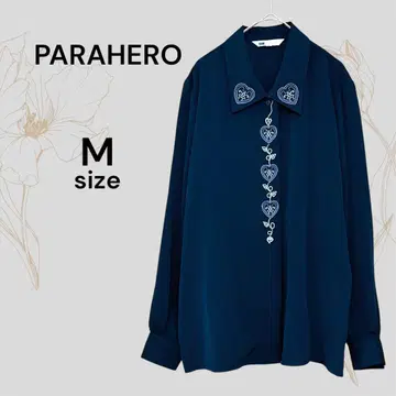 PARAHERO 새상품급 블랙 셔츠 자수 긴팔 블랙 블라우스 상의 블랙