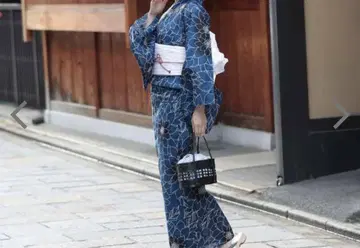 여성용 유카타 파랑 보라색 국화 택 포함 새상품
