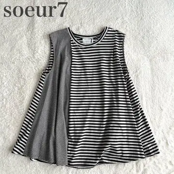 수르 soeur7 새상품급 랜덤 스트라이프 플레어 슬리브리스 블라우스