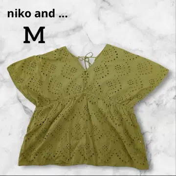niko and ... M 올리브 그린 레이스 자수 반팔 셔츠 세련된