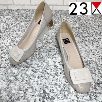23구 펀칭 가죽 펌프스 스퀘어토 스퀘어 버클 23