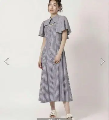 레이디 아젤 스트라이프 데콜테 오픈 원피스