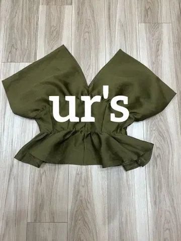 ur's 유어스 딥 V넥 크롭 프릴 블라우스 M 카키