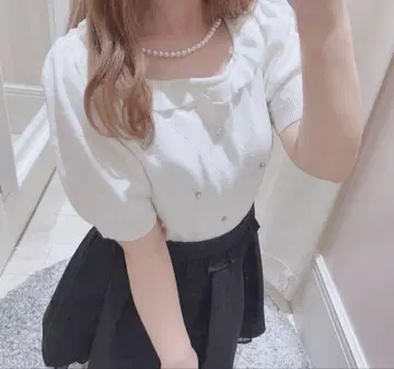 evelyn 포인트 비쥬 펄 니트 반팔 에블린