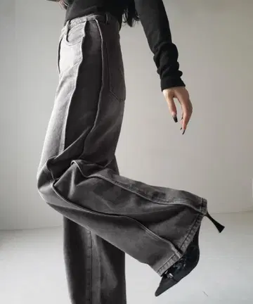 me+em select 사이드 턱 절개 하이 웨스트 스트레이트 데님