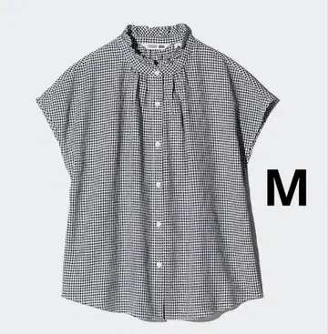 유니클로 코토니에 린넨 블렌드 프릴 블라우스 체크