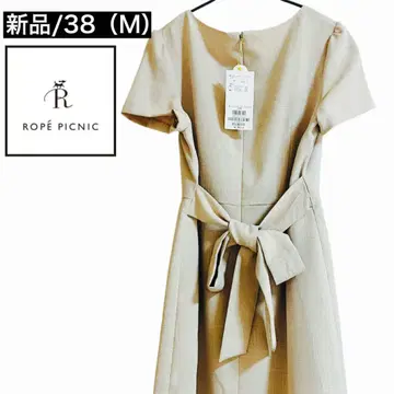 로페피크닉 새상품 반팔 베이지 리본 A 라인 원피스 38 (M)