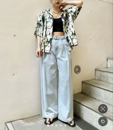 abahouse mavie 턱 와이드 데님