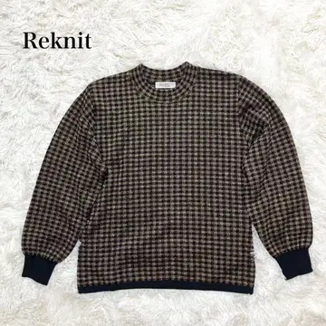 Reknit 긴팔 티셔츠 상의 체크 무늬 캐주얼 루즈핏