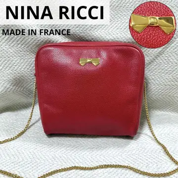 컨디션 최상 NINA RICCI 프랑스제 천연 가죽 체인 숄더백 빨간색