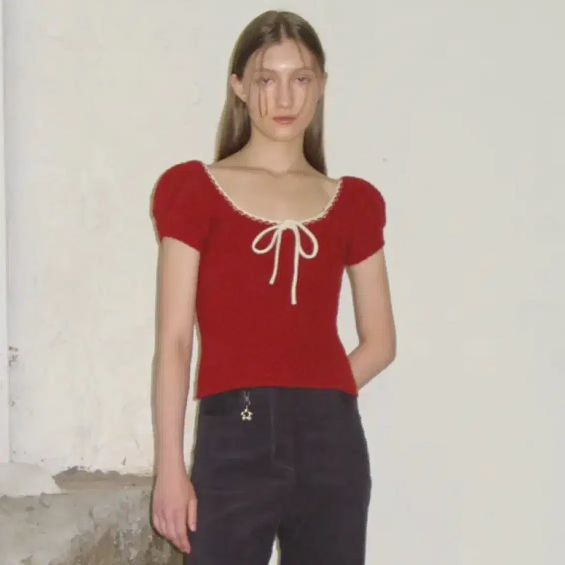 Sinoon Puff Half Knit Top red 赤　シヌーン ☆SINOON☆PUFF HALF KNIT TOP☆パフ ハーフ ニット トップ