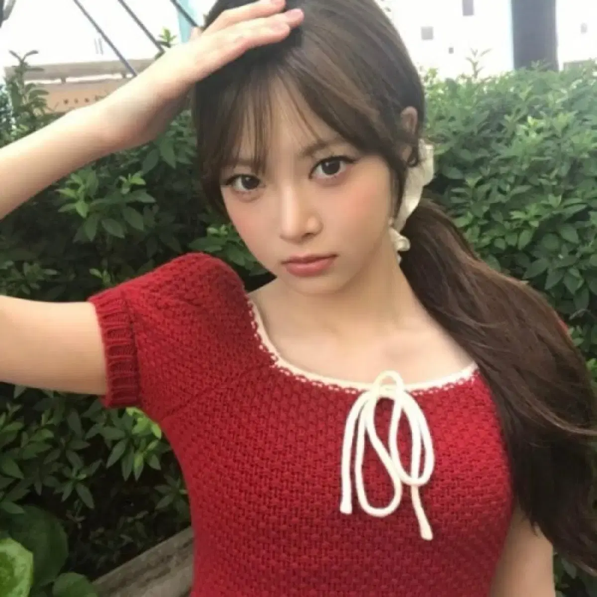 SINOON | 시눈 Sinoon Puff Half Knit Top Red #시눈,#퍼프