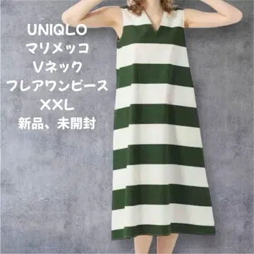 유니클로 마리메꼬 V넥 플레어 원피스 2XL 새상품, 미개봉