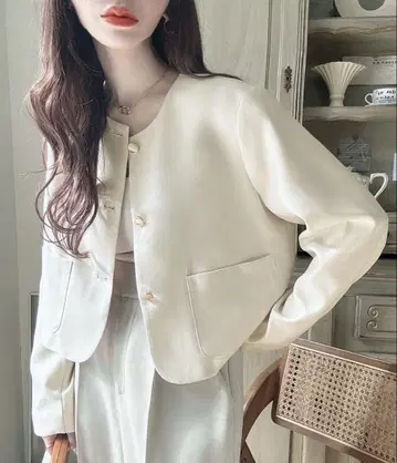 금장 버튼 노카라 자켓 아이보리/S