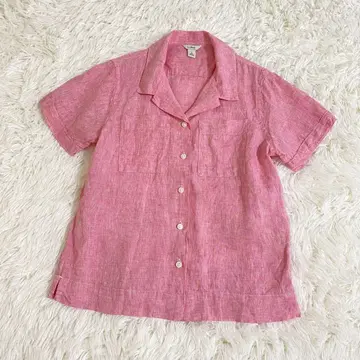 새상품급 LL Bean 린넨 오픈 카라 셔츠 반팔 S 핑크 여성용