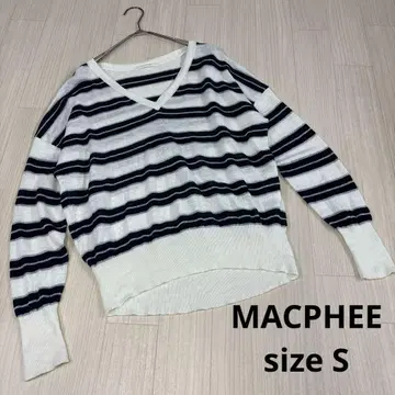 MACPHEE 보더 V넥 긴팔 린넨 티셔츠 롱T
