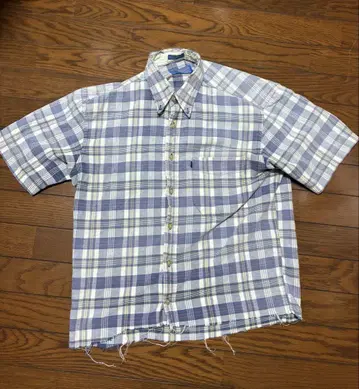 Pendleton 반팔 셔츠 L 파랑과 화이트 체크