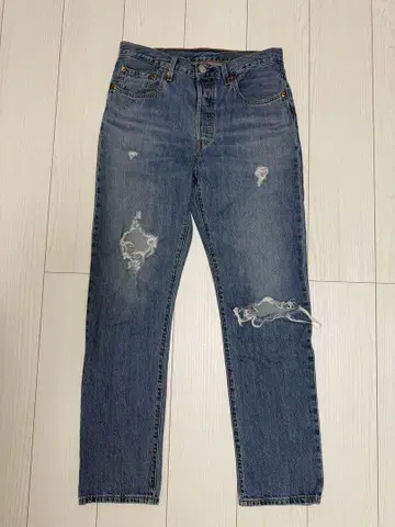 LEVI'S 501 스트레이트 데님 블루 데미지