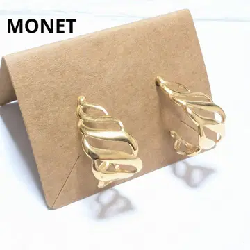 새상품급 MONET 후프 귀걸이 잎사귀 빈티지 유선형 골드