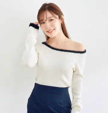 COCODEAL 페더 파이핑 리브 니트