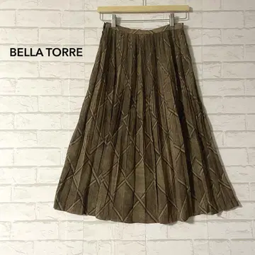 BELLA TORRE 입체 자카드 직물 플리츠 스커트 브라운 L 일본제
