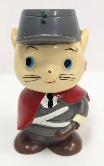 스루가 은행 저금통 고양이 경찰관 그레이 의류 모자 빨간색 망토