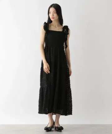 헤더 어깨 리본 원피스