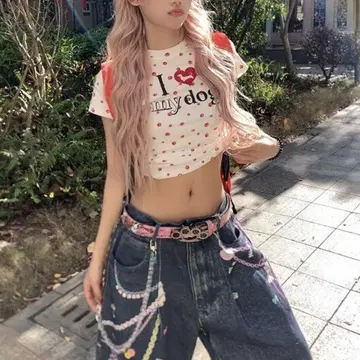 y2k 개 dog 티셔츠 상의 빨흰