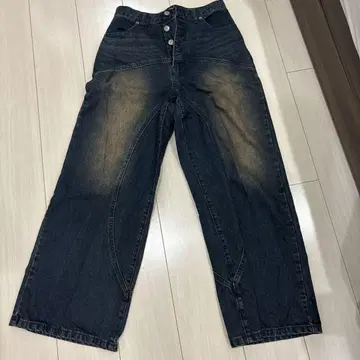 다크 블루 와이드 레그 데님 팬츠