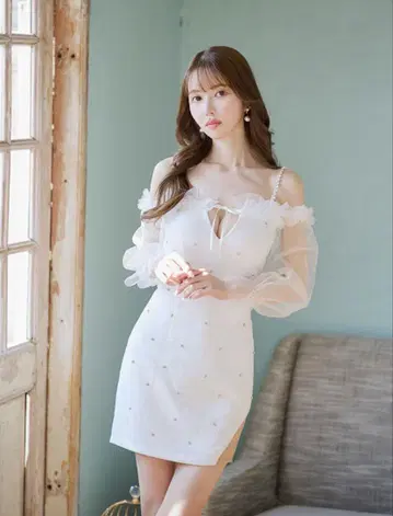 Jewels 튤 프릴 트위드 비쥬 드레스