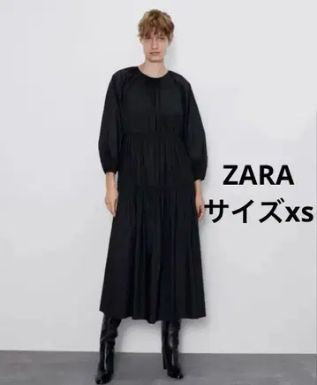 자라 포플린 원피스 코튼 블랙 티어드 롱 블랙