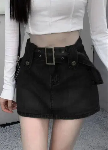 데님 미니 스커트 벨트 스커트 큐롯 구제 의류 워시드