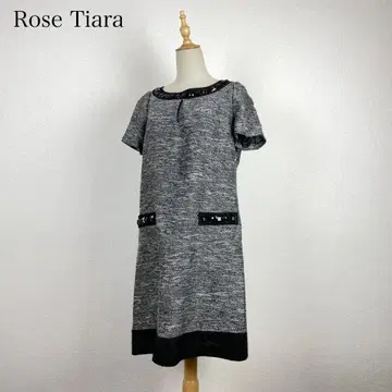 Rose Tiara 트위드 원피스 비쥬 반팔 빅 사이즈 42