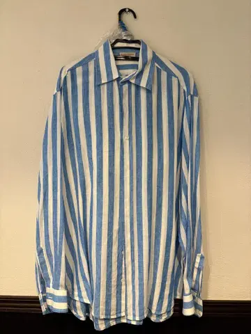 Sartoria Saracena 블루 화이트 스트라이프 긴팔 셔츠